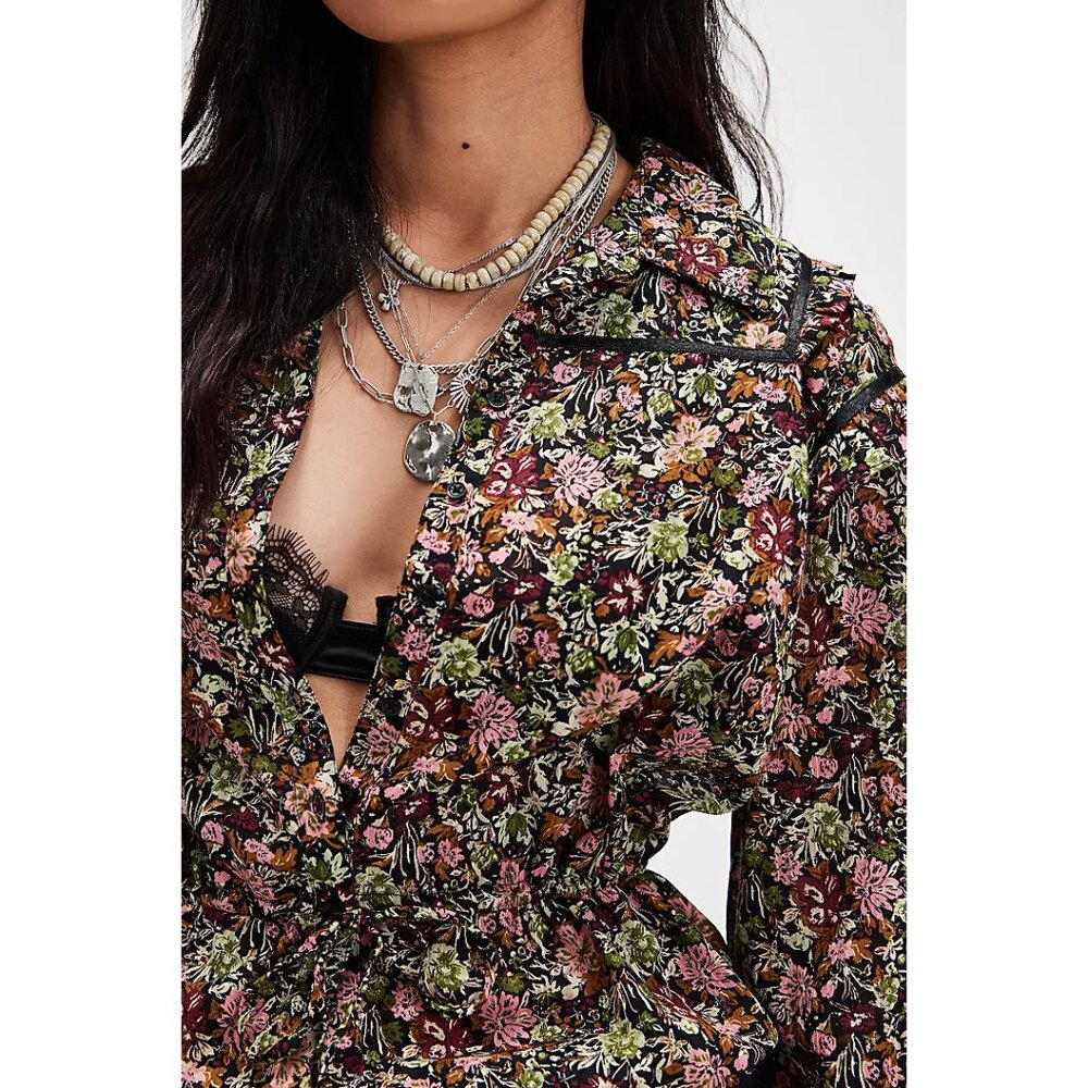 🎉LAST CHANCE🎉 FREE PEOPLE Printed Daybreak Blouse / Black Combo - Picture 3 of 12